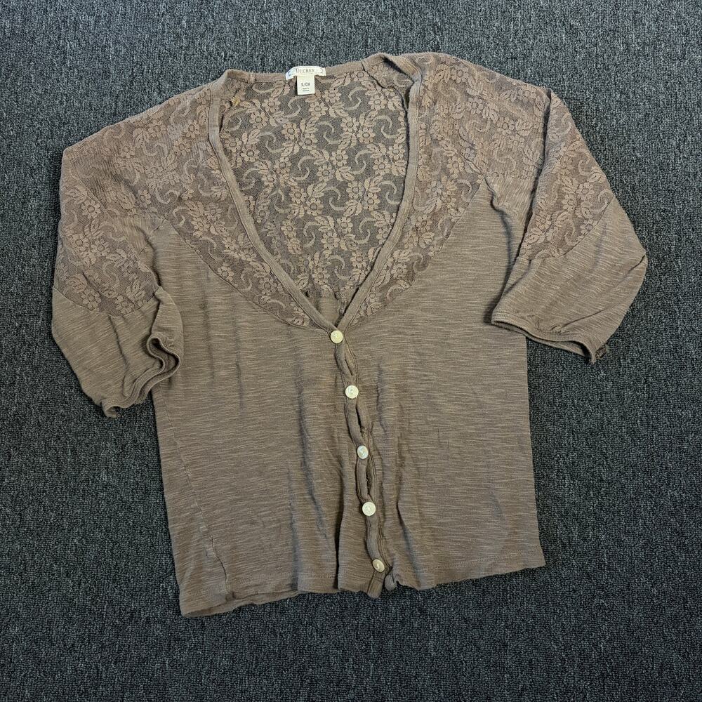 Vintage Y2k Brown Lace Button Front Cardigan Top Women's Medium